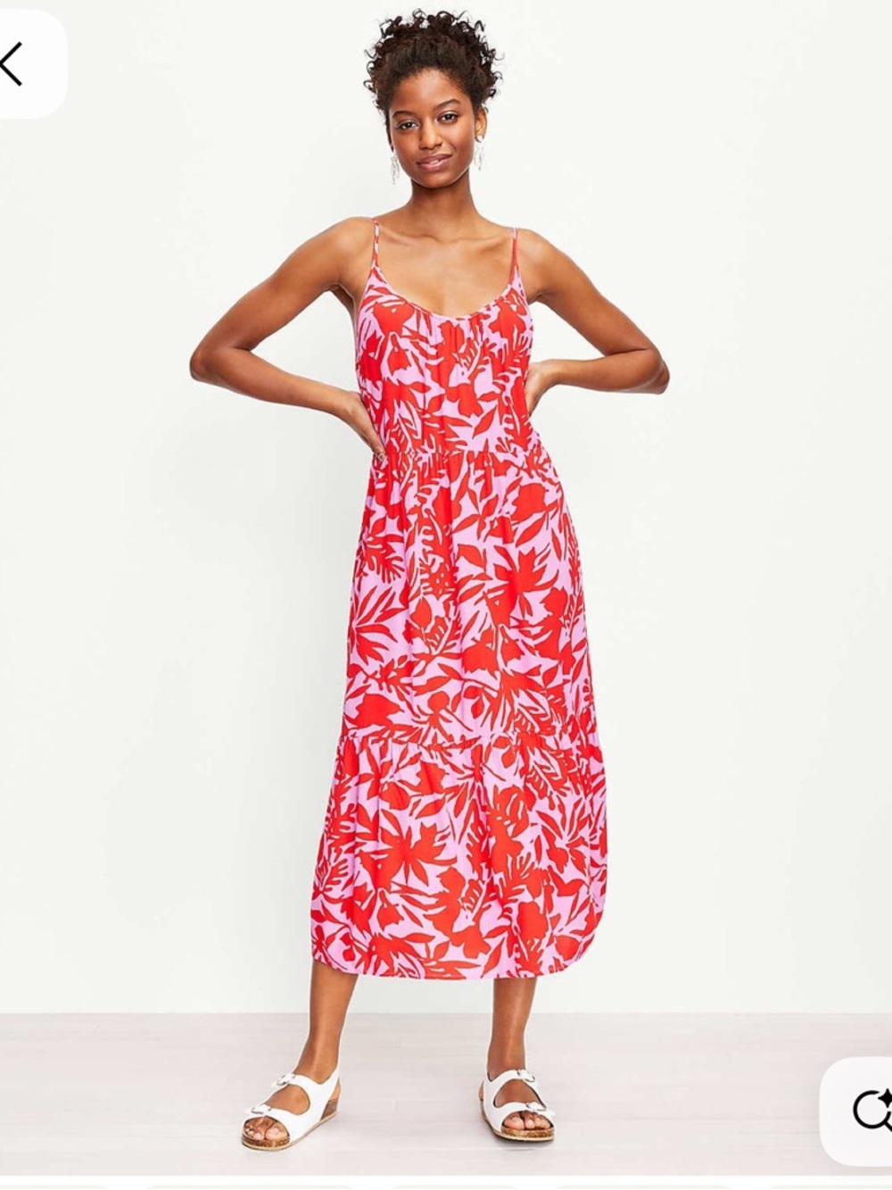 LOFT Red and Pink Patterned Sleeveless Maxi Dress